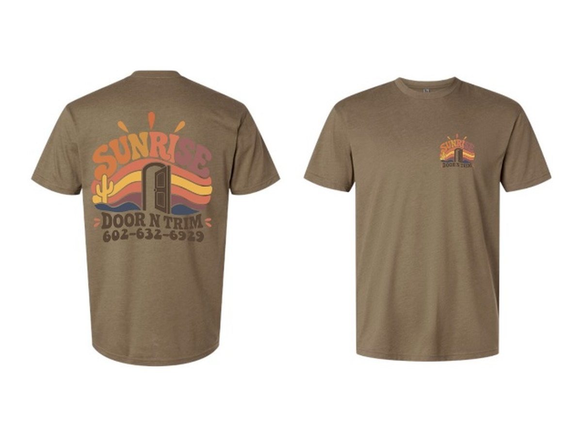 Sunrise Logo Tee in Coyote Brown, front and back